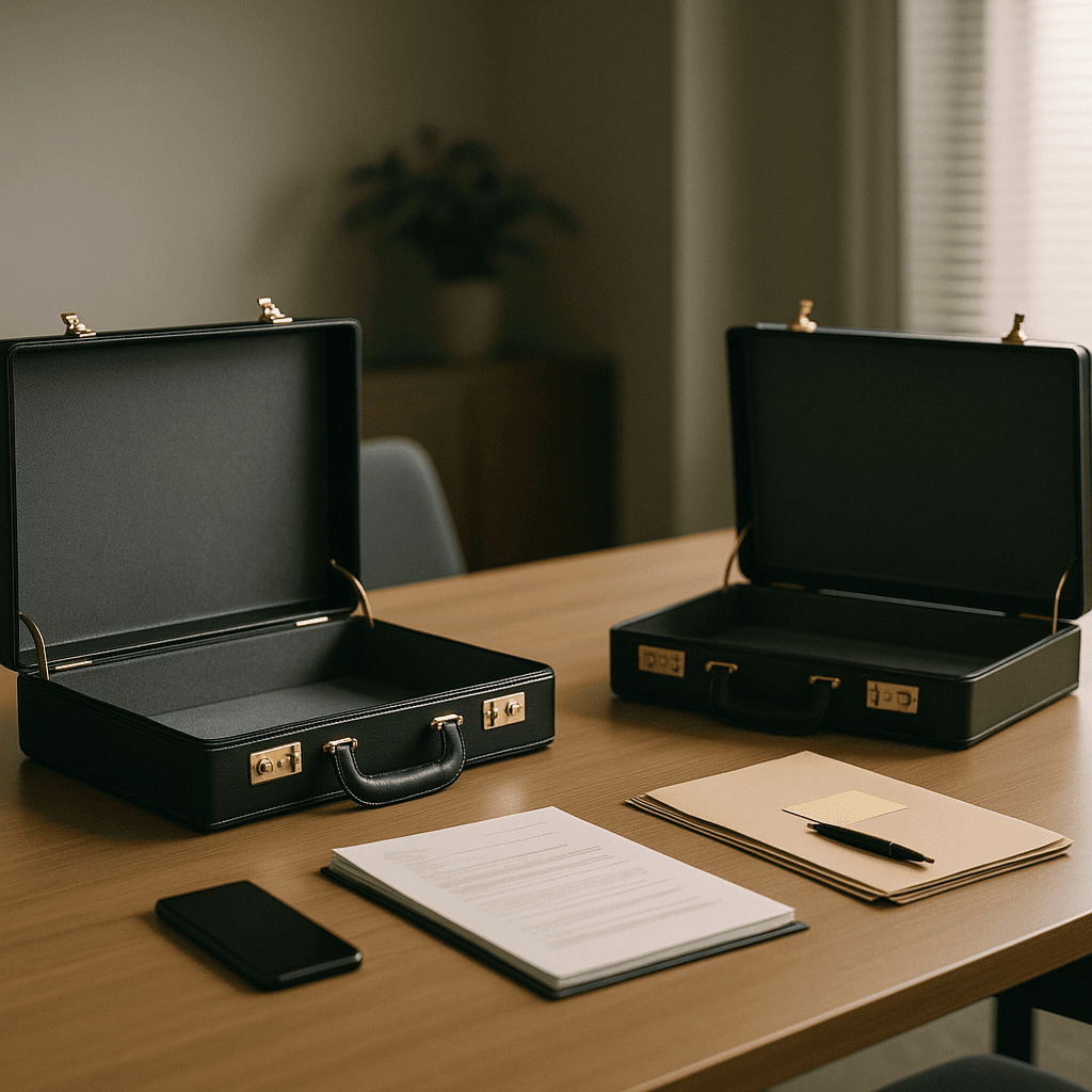 Two open briefcases on desk symbolizing switching to a different personal injury lawyer