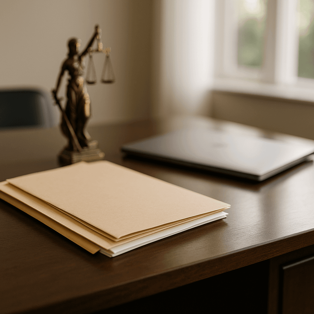 Organized law office desk representing myths and truths in personal injury law