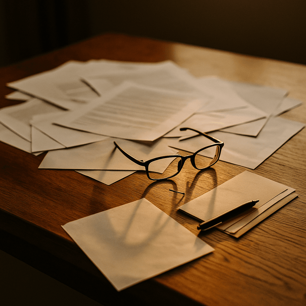 Messy legal paperwork illustrating risks of handling personal injury case without a lawyer