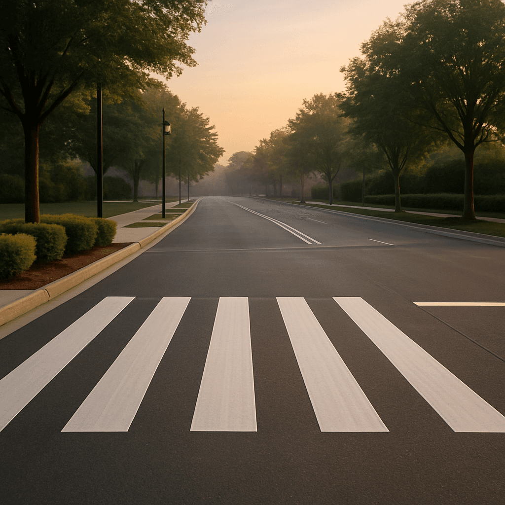 Safe suburban crosswalk representing duty of care in personal injury law.