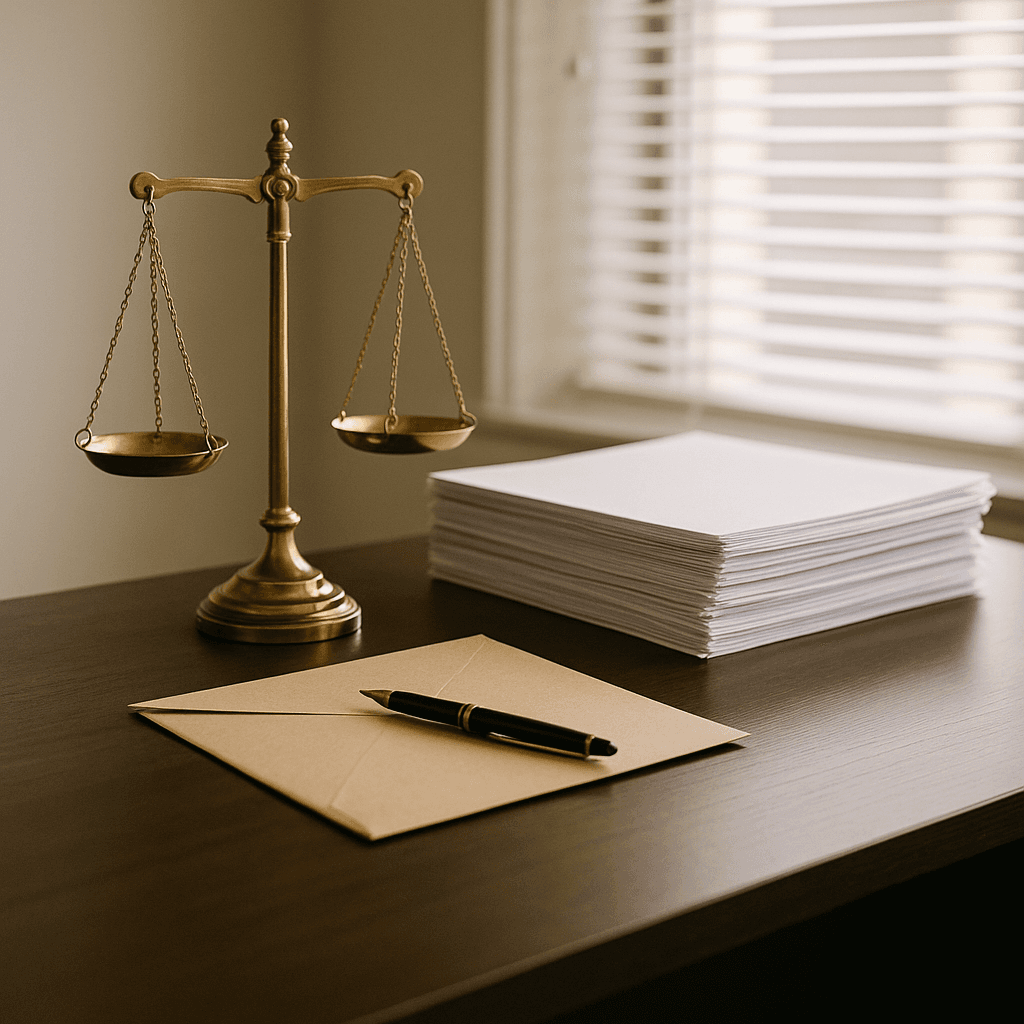 Scales of justice on lawyer’s desk representing contingency fee benefits in injury cases